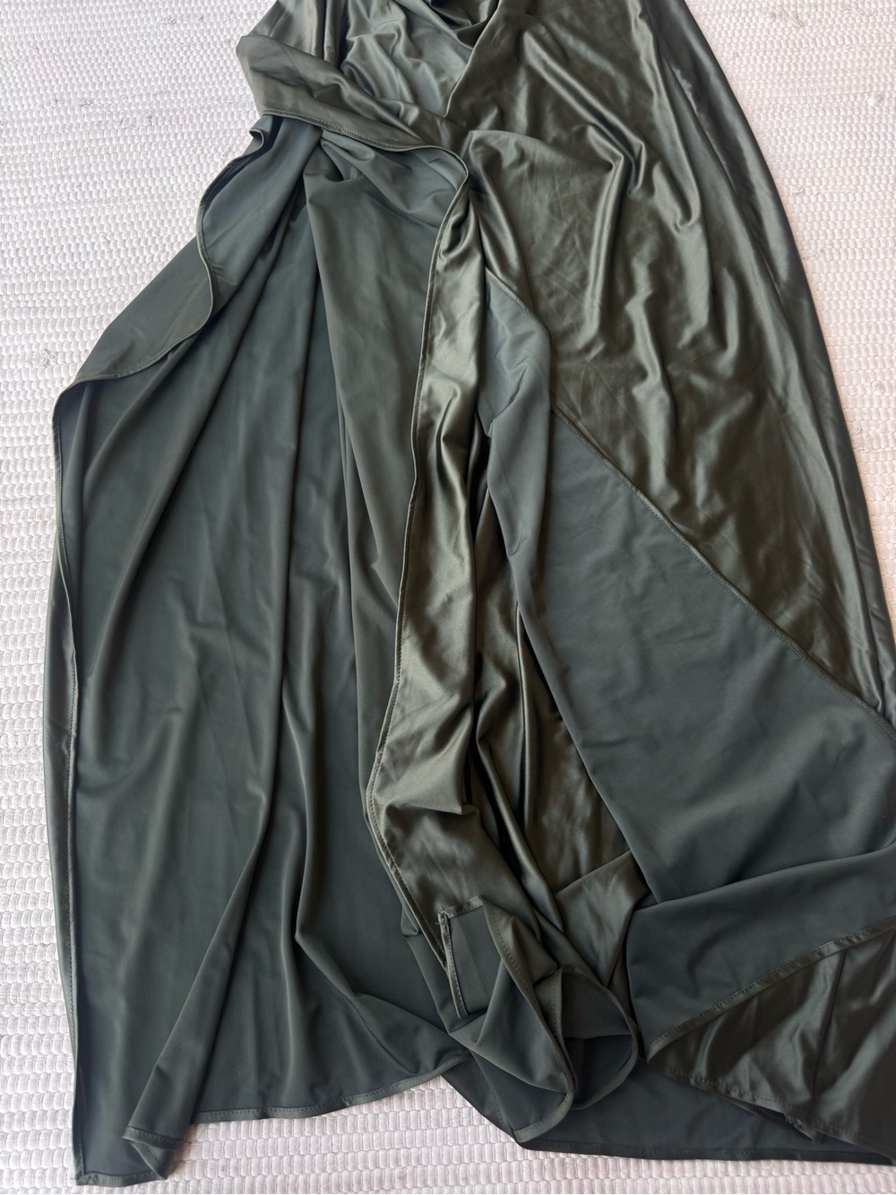 Olive Green One Shoulder Satin Maxi Dress High Slit Formal Evening XL M - Picture 6 of 16